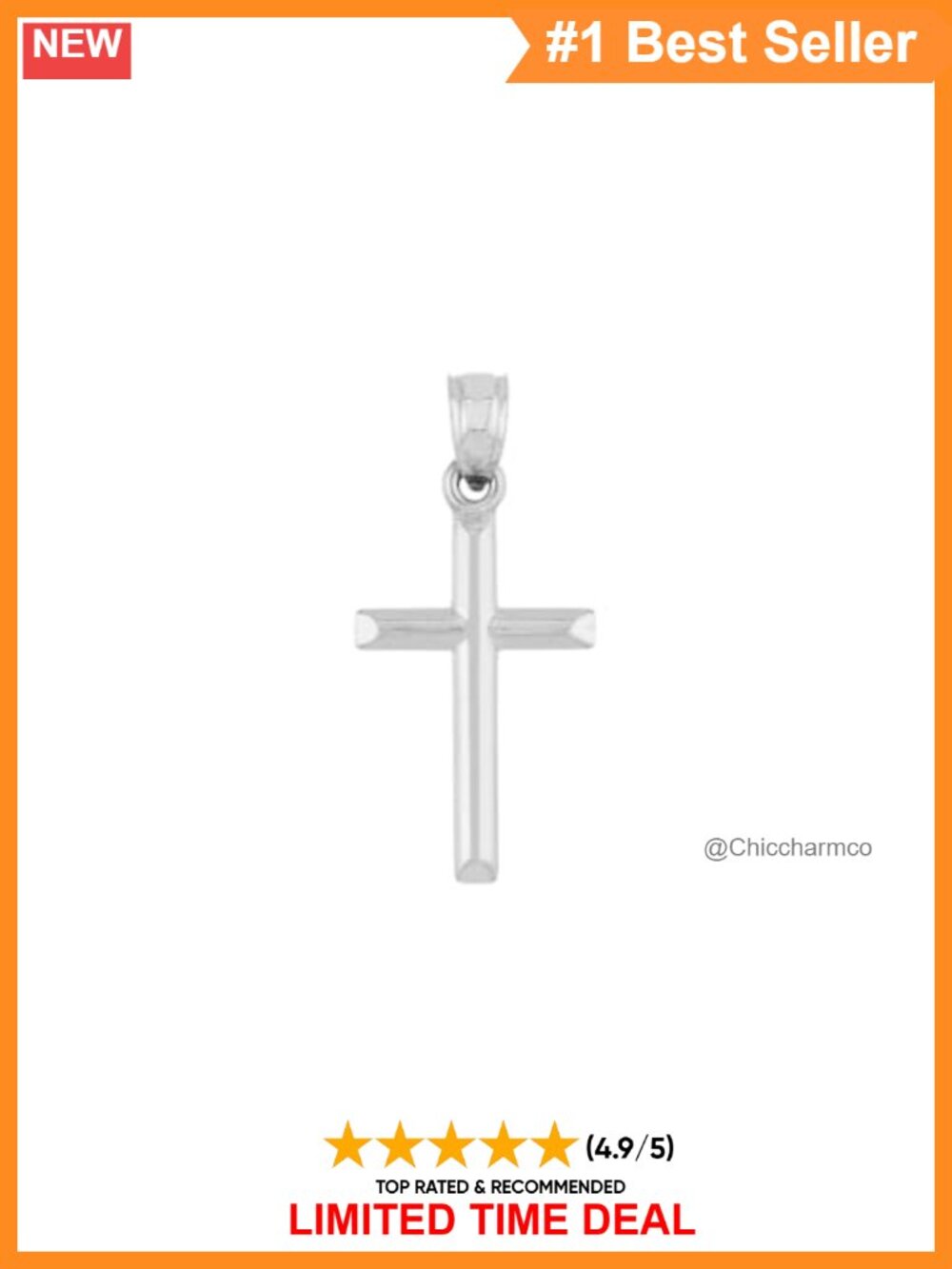 14K White Gold Cross Pendant Charm 0.82" Religious Fine Jewelry